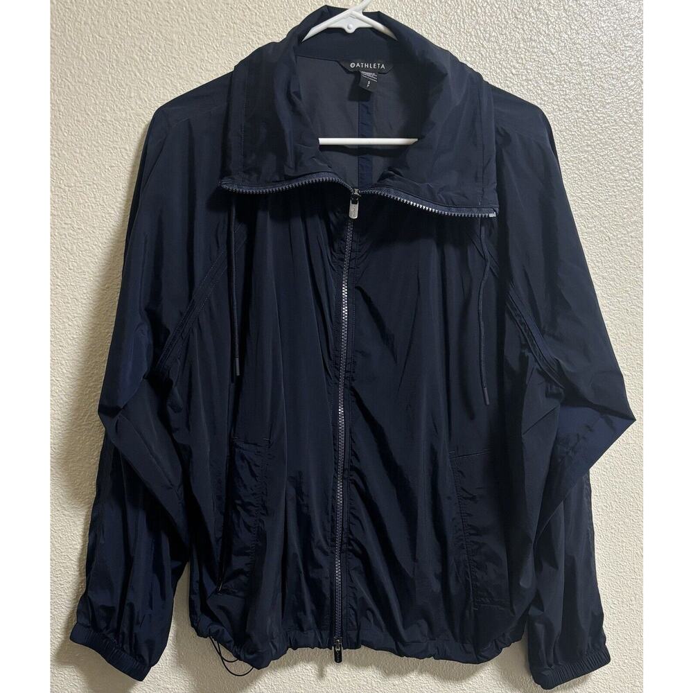 ATHLETA Navy Jacket Windbreaker Double Zipper Gorpcore Hiking Camp Women’s Sz S